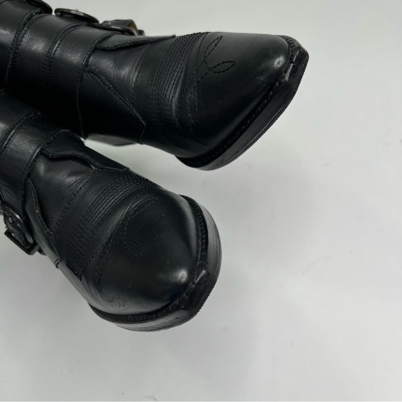 TOGA Pulla Black Leather Western Metal Buckle Ankle Boots Festival Booties - Picture 5 of 16